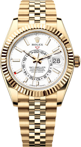 Rolex Sky-Dweller Yellow Gold 42mm Intense White Dial Fluted Bezel Jubilee Bracelet - 336938 - 2024 Model